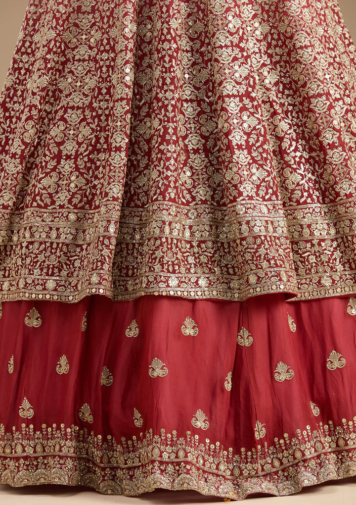 Pink Zardozi (Gold) Georgette Readymade Lehenga-koskii