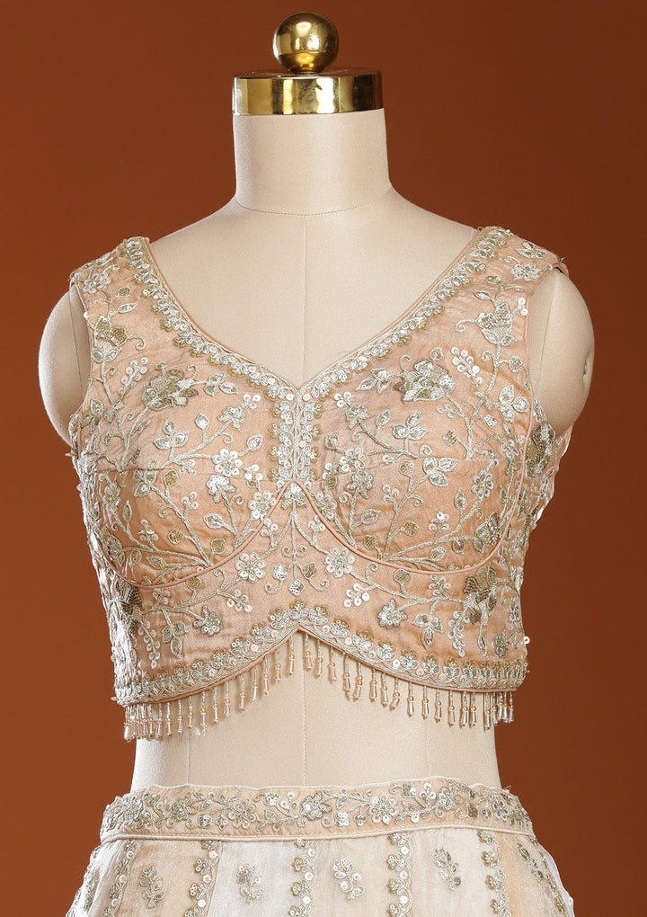 Off White Zariwork Organza Readymade Lehenga-koskii