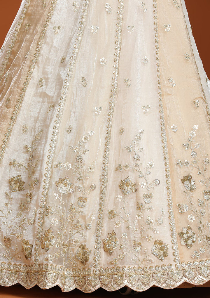 Off White Zariwork Organza Readymade Lehenga-koskii