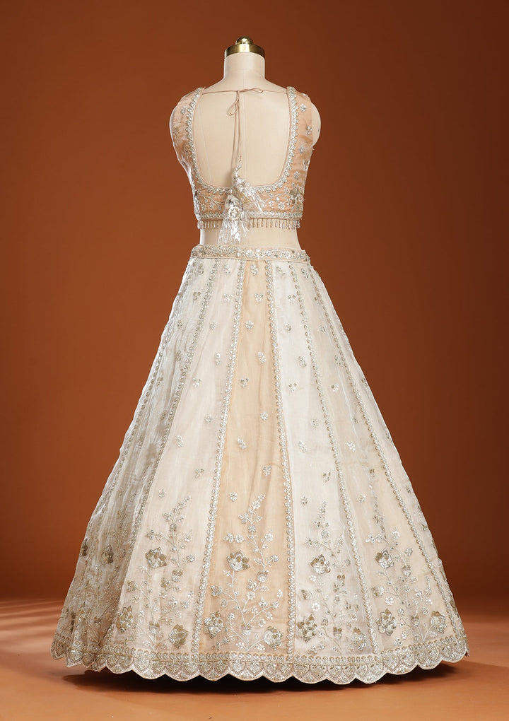 Off White Zariwork Organza Readymade Lehenga-koskii