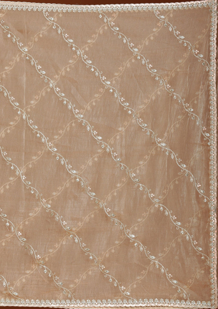 Off White Zariwork Organza Readymade Lehenga-koskii