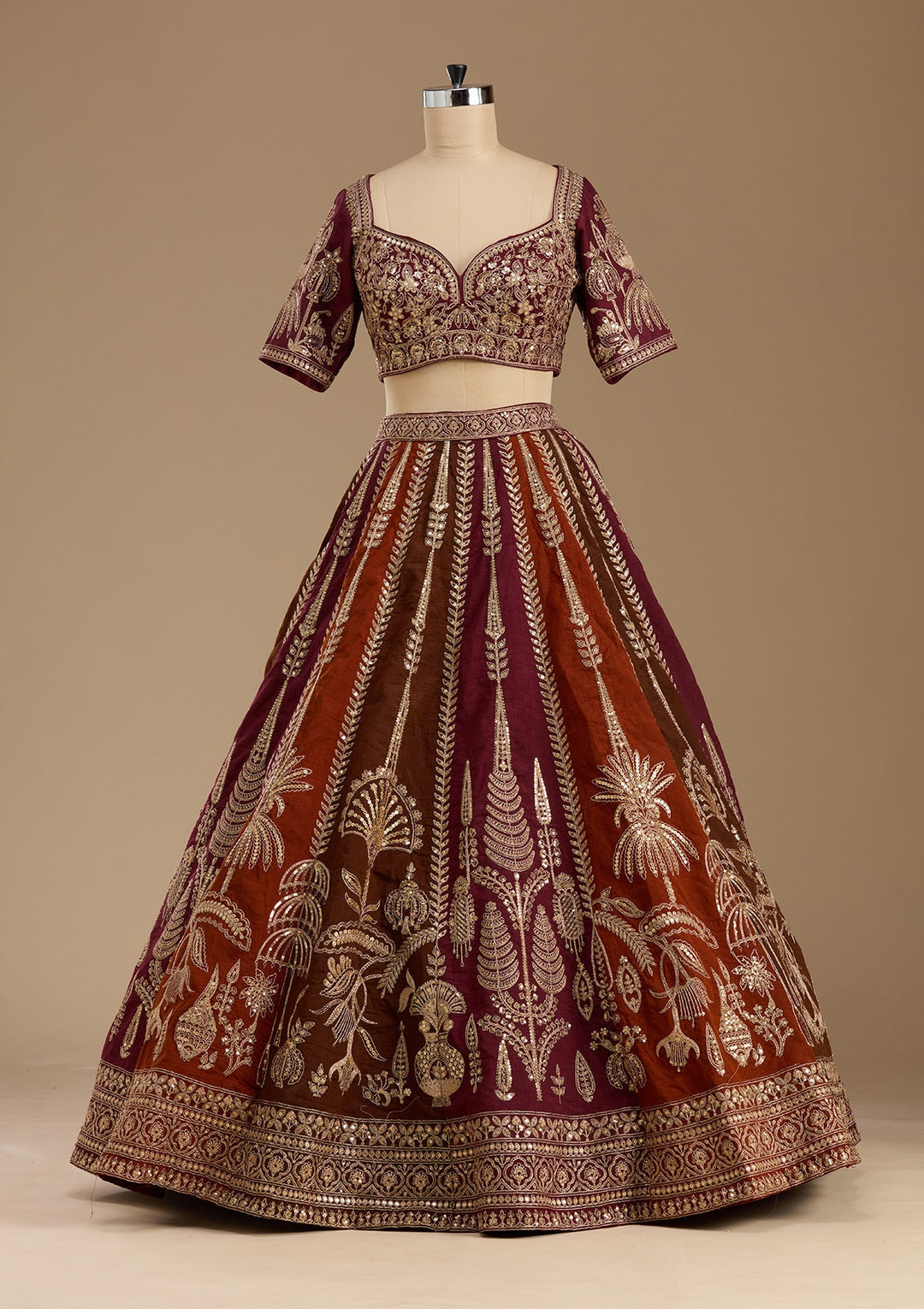 Maroon Cording Raw Silk Readymade Lehenga-koskii