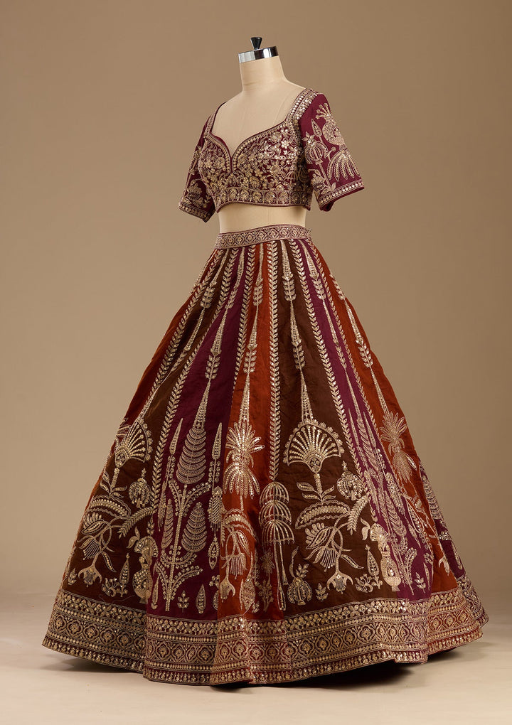 Maroon Cording Raw Silk Readymade Lehenga-koskii