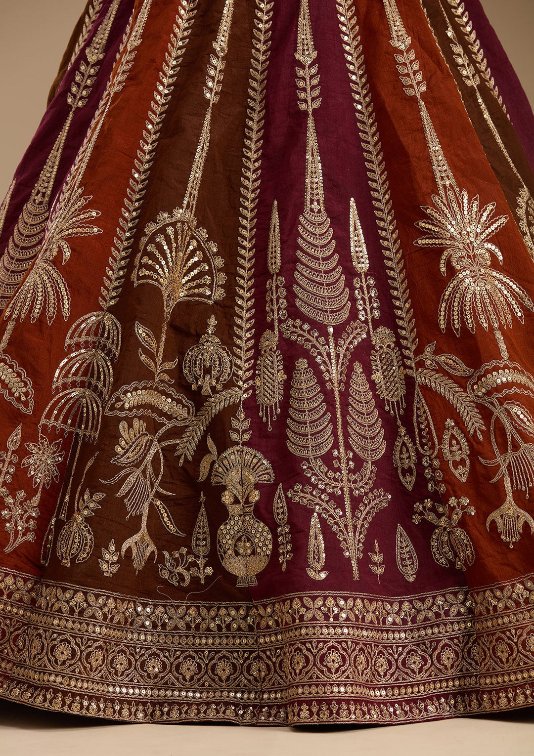 Maroon Cording Raw Silk Readymade Lehenga-koskii