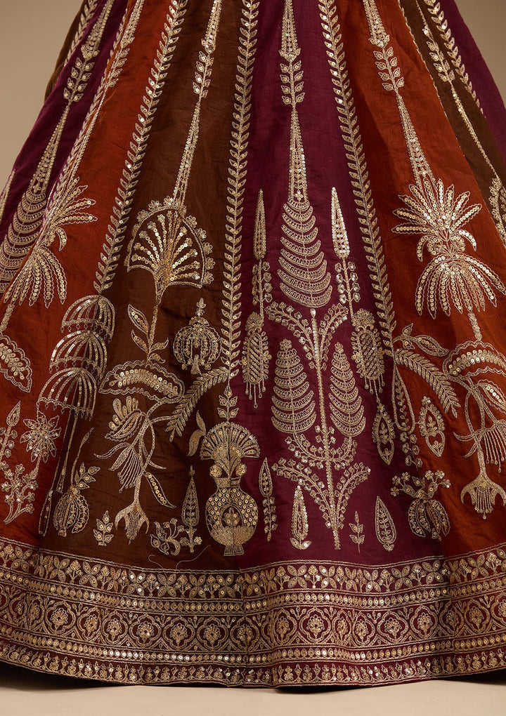 Maroon Cording Raw Silk Readymade Lehenga-koskii