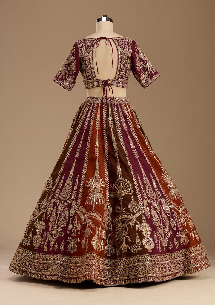 Maroon Cording Raw Silk Readymade Lehenga-koskii