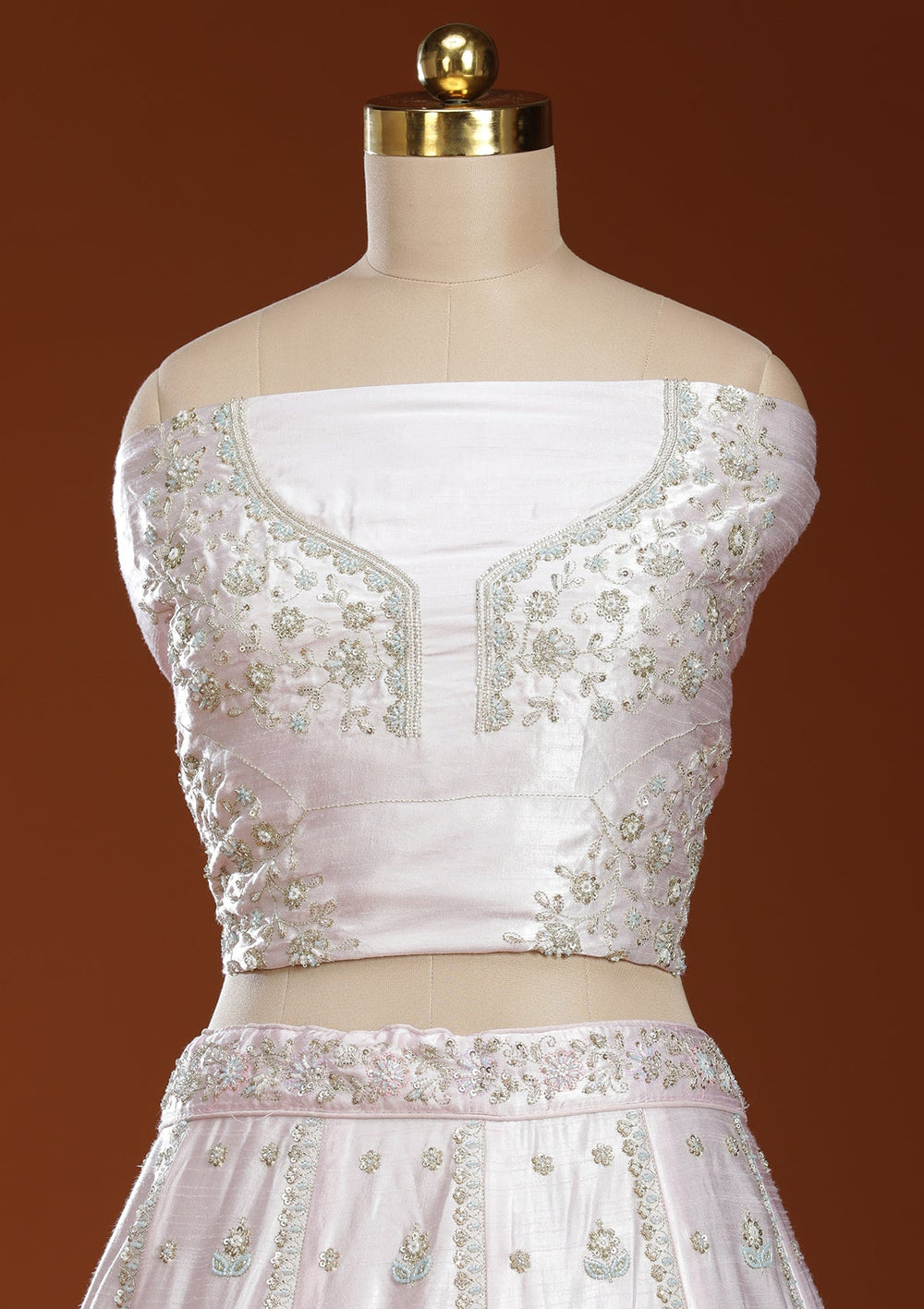 Pink Cording Soft Raw Silk Readymade Lehenga-koskii