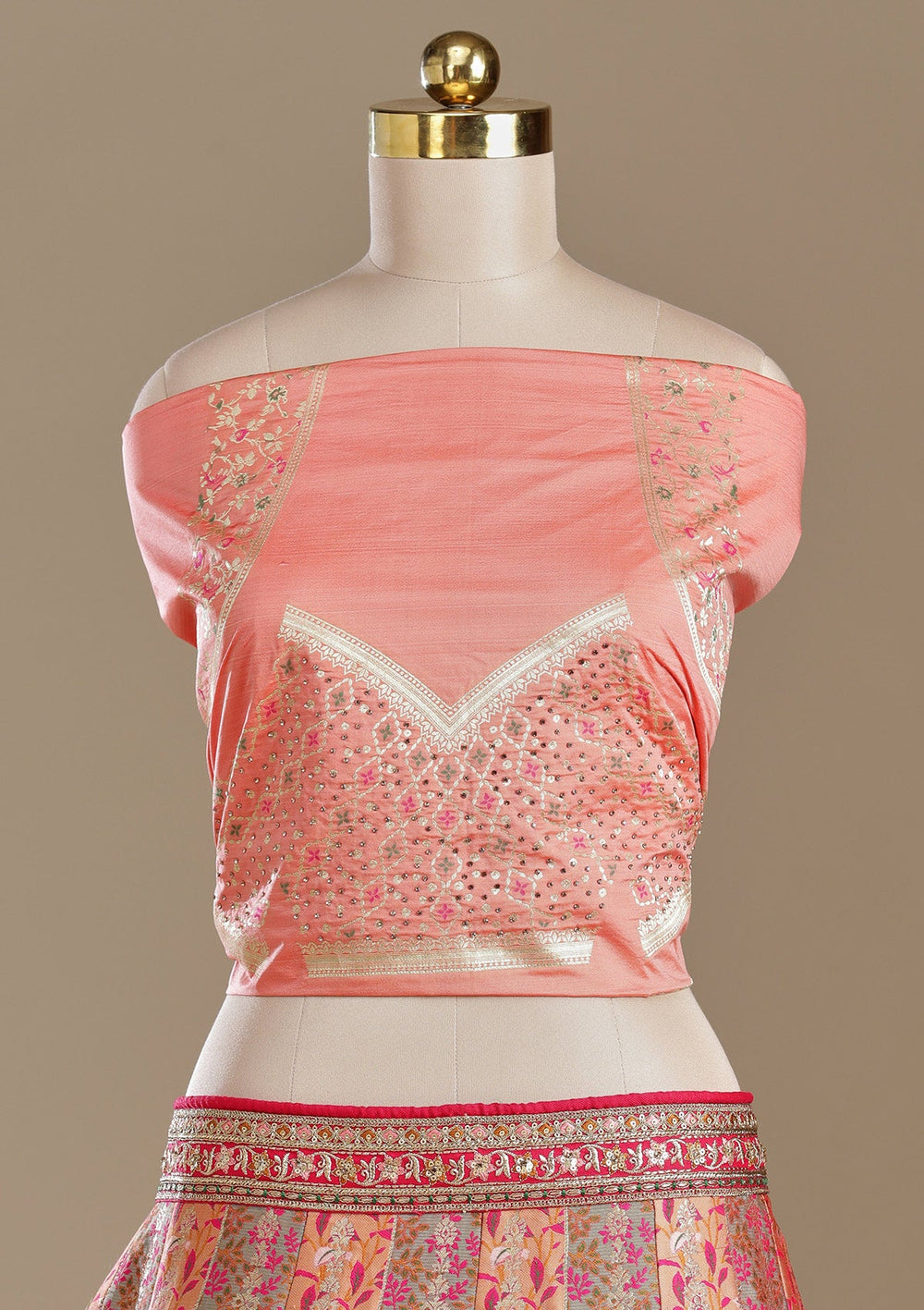 Peach Stonework Banarasi Readymade Lehenga-koskii