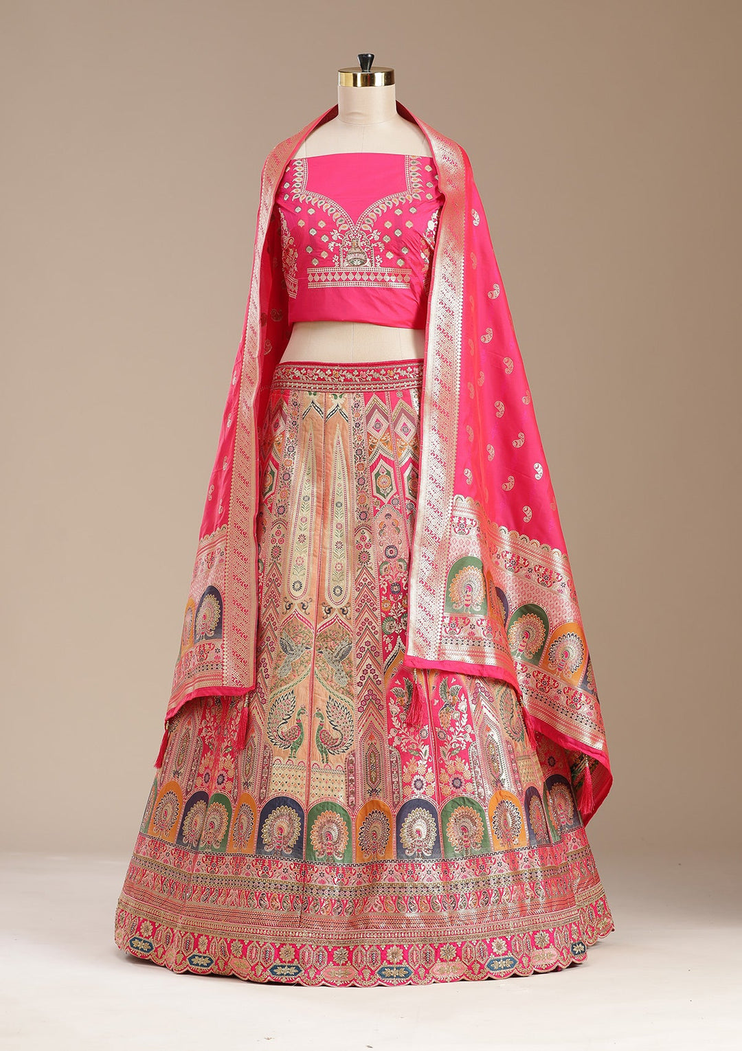 Rani Pink Stonework Banarasi Readymade Lehenga-koskii