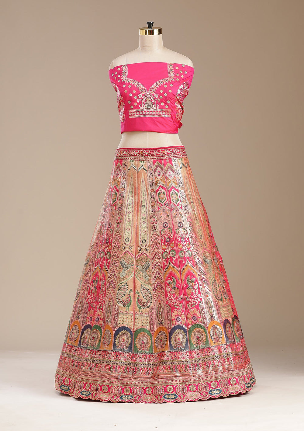 Rani Pink Stonework Banarasi Readymade Lehenga-koskii