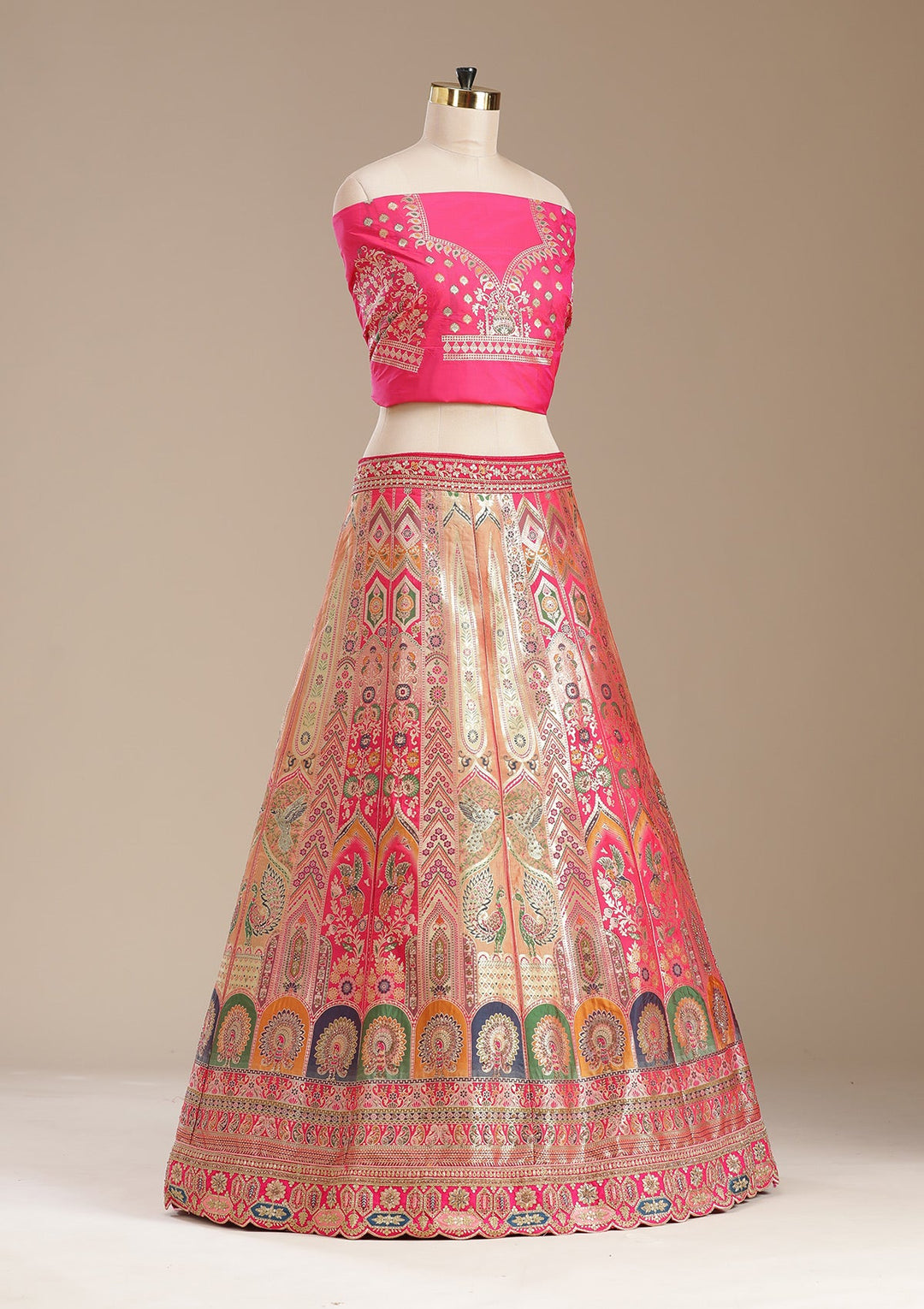 Rani Pink Stonework Banarasi Readymade Lehenga-koskii
