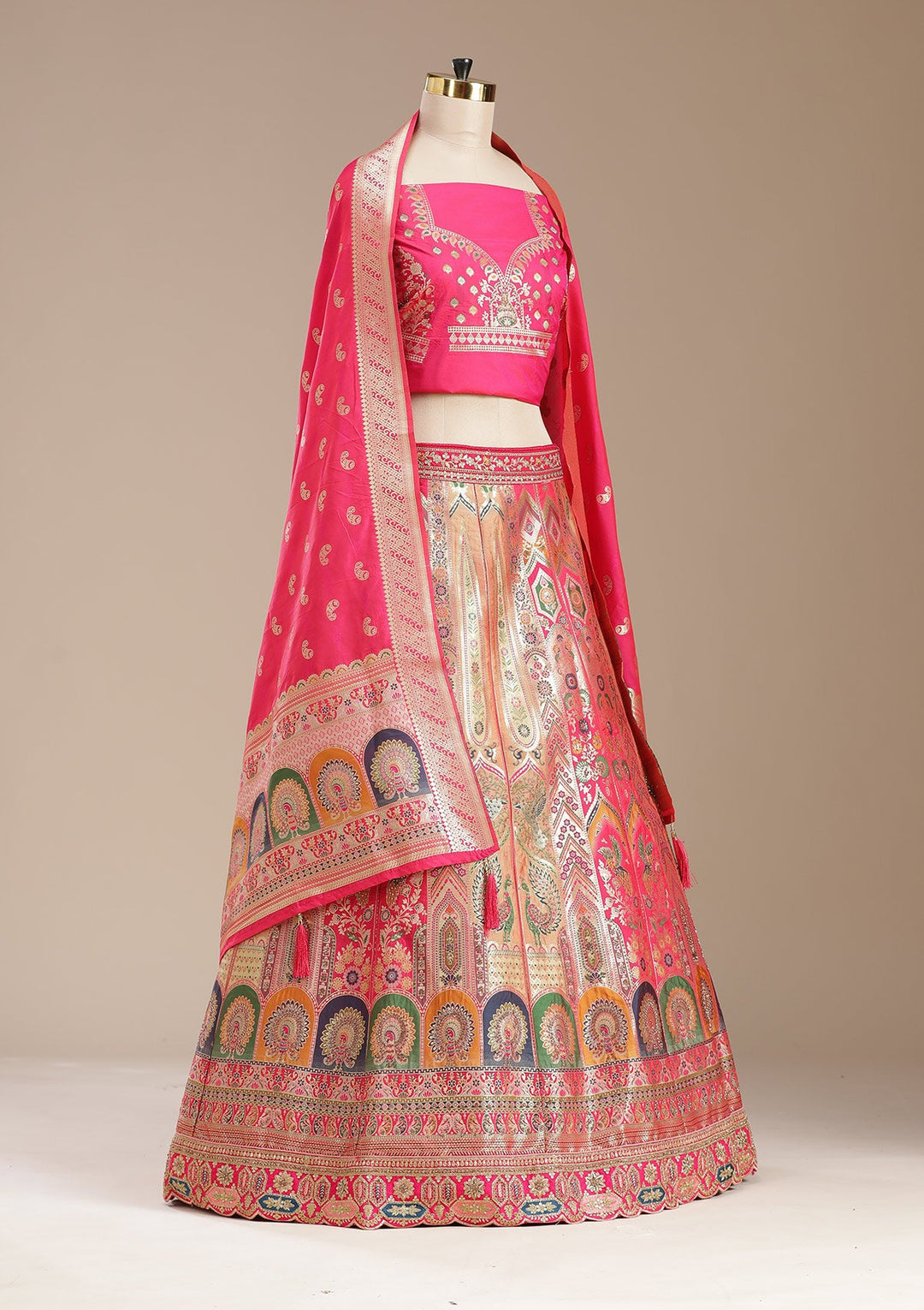 Rani Pink Stonework Banarasi Readymade Lehenga-koskii