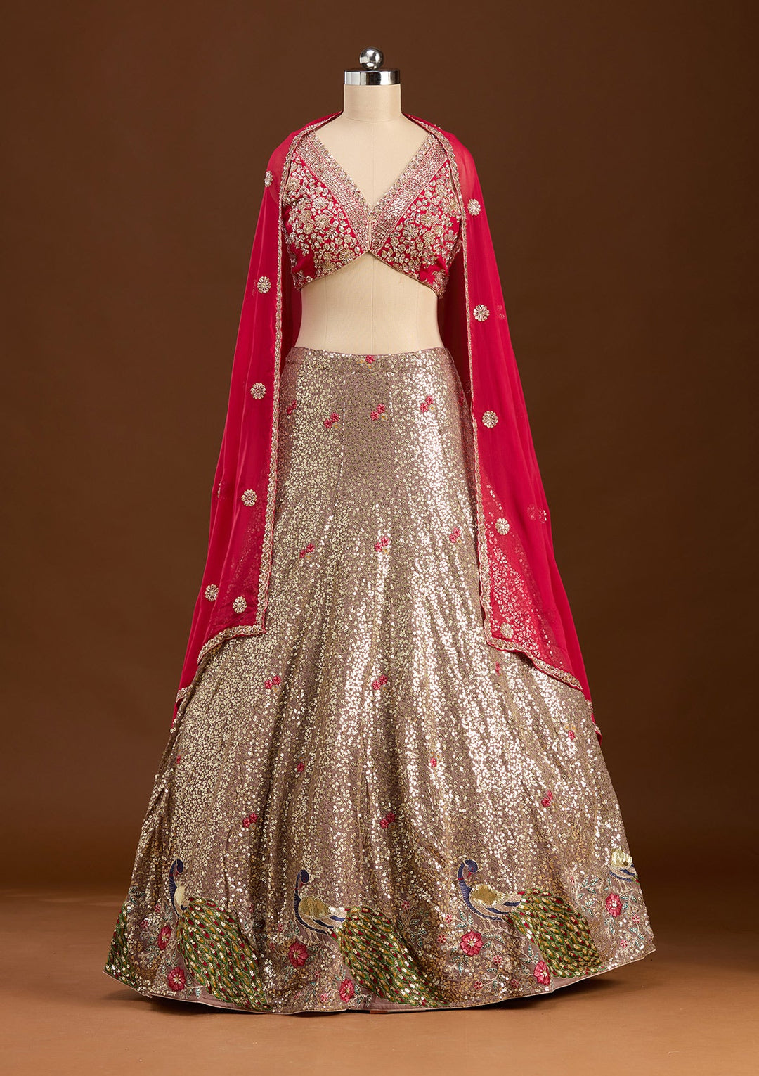 Brown Sequins Georgette Readymade Lehenga-koskii