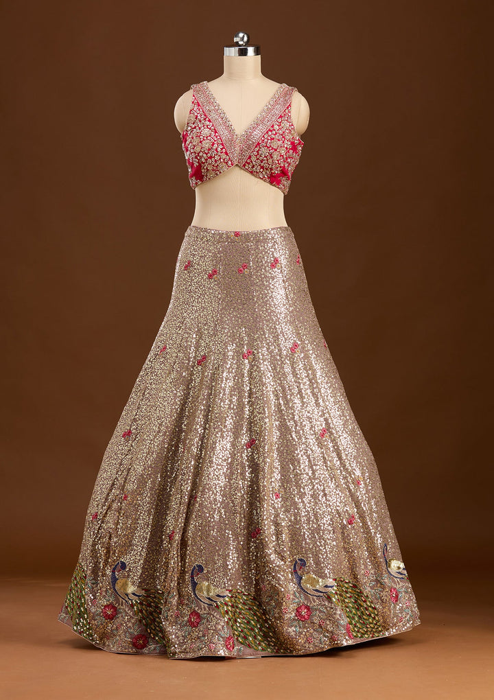 Brown Sequins Georgette Readymade Lehenga-koskii