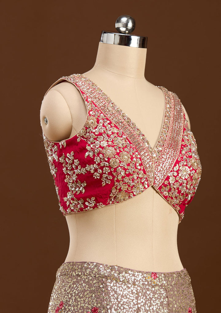Brown Sequins Georgette Readymade Lehenga-koskii