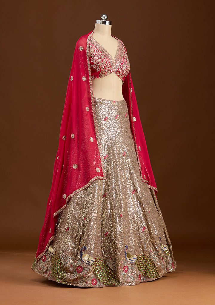 Brown Sequins Georgette Readymade Lehenga-koskii