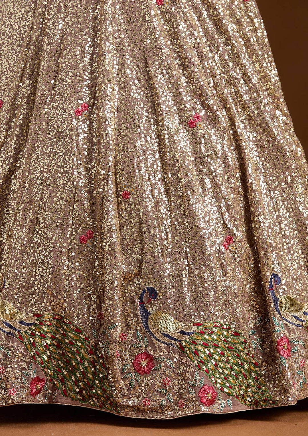 Brown Sequins Georgette Readymade Lehenga-koskii