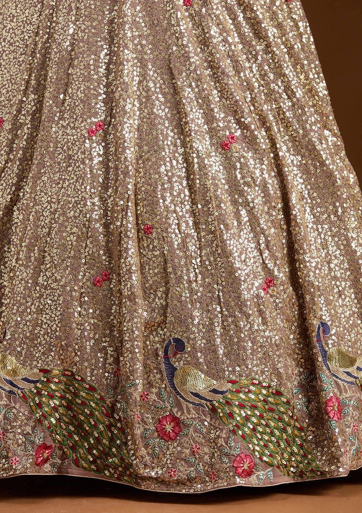 Brown Sequins Georgette Readymade Lehenga-koskii