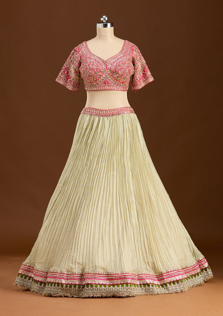 Beige Threadwork Georgette Readymade Lehenga-koskii