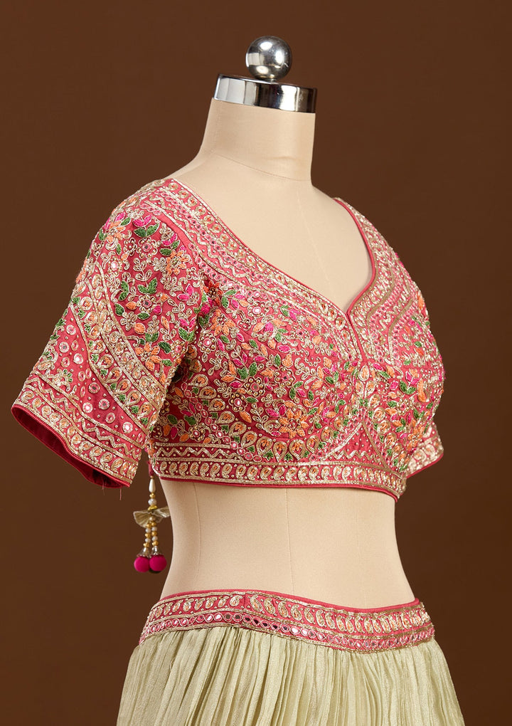 Beige Threadwork Georgette Readymade Lehenga-koskii