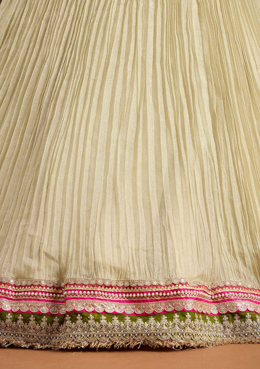 Beige Threadwork Georgette Readymade Lehenga-koskii