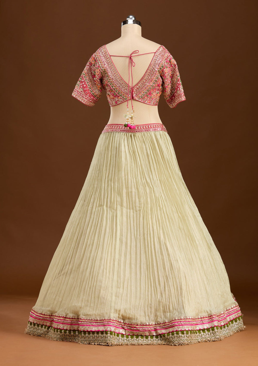 Beige Threadwork Georgette Readymade Lehenga-koskii