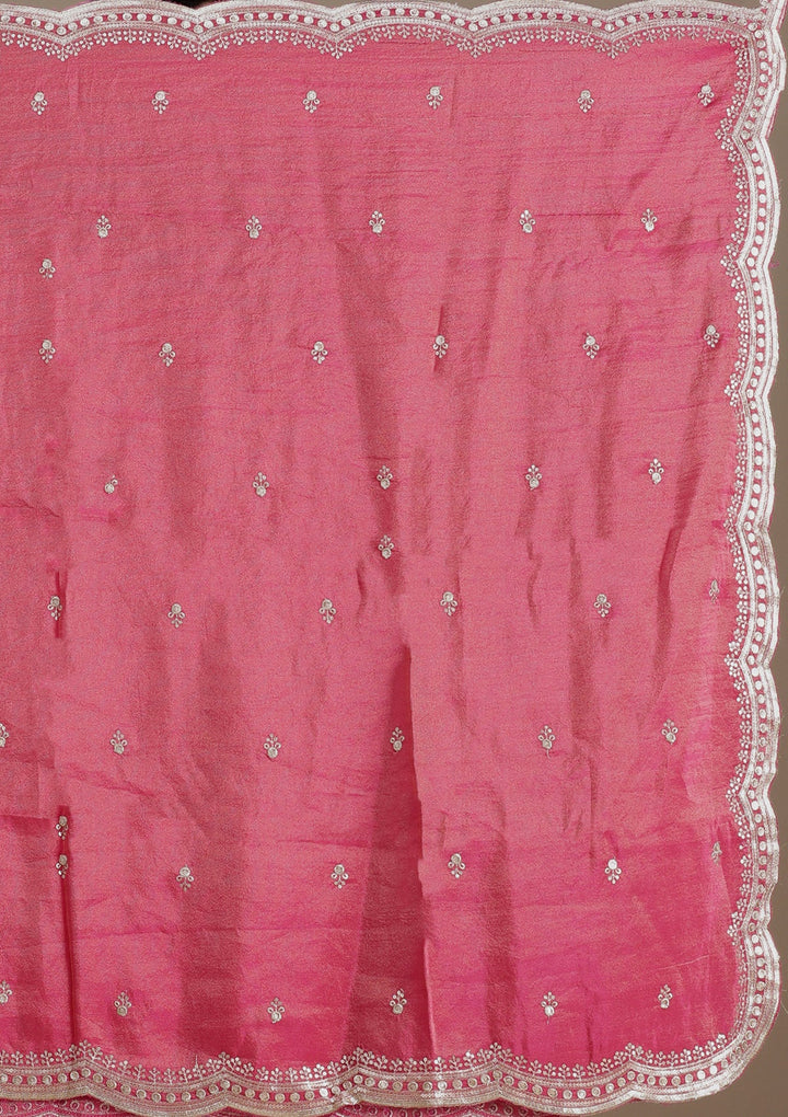 Gajari Pink Cording Banarasi Readymade Lehenga-koskii
