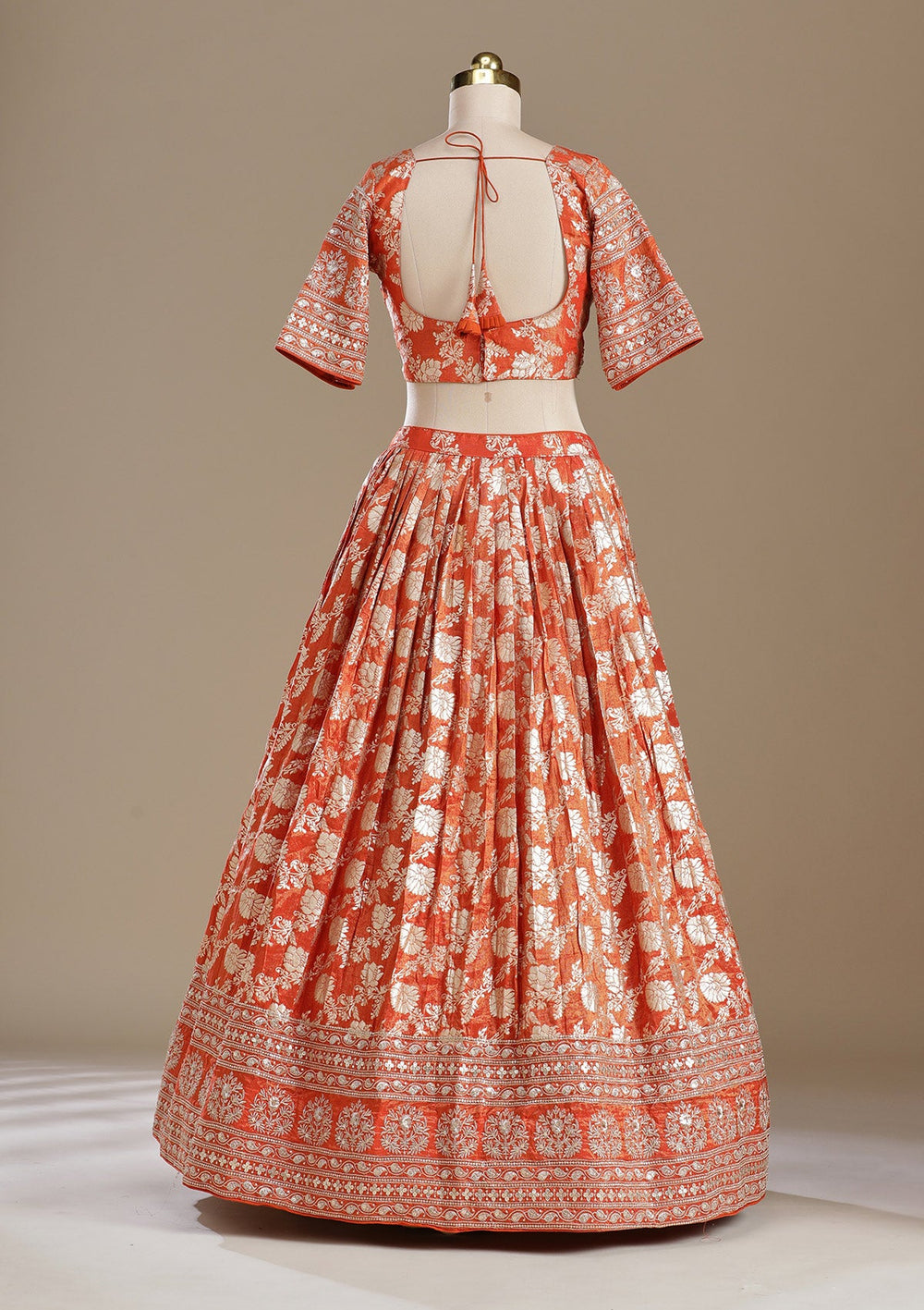 Light Orange Cording Banarasi Readymade Lehenga-koskii