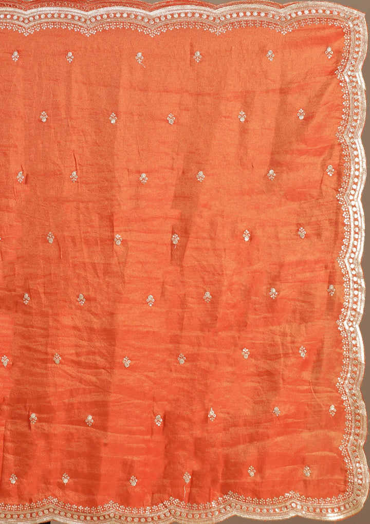 Light Orange Cording Banarasi Readymade Lehenga-koskii