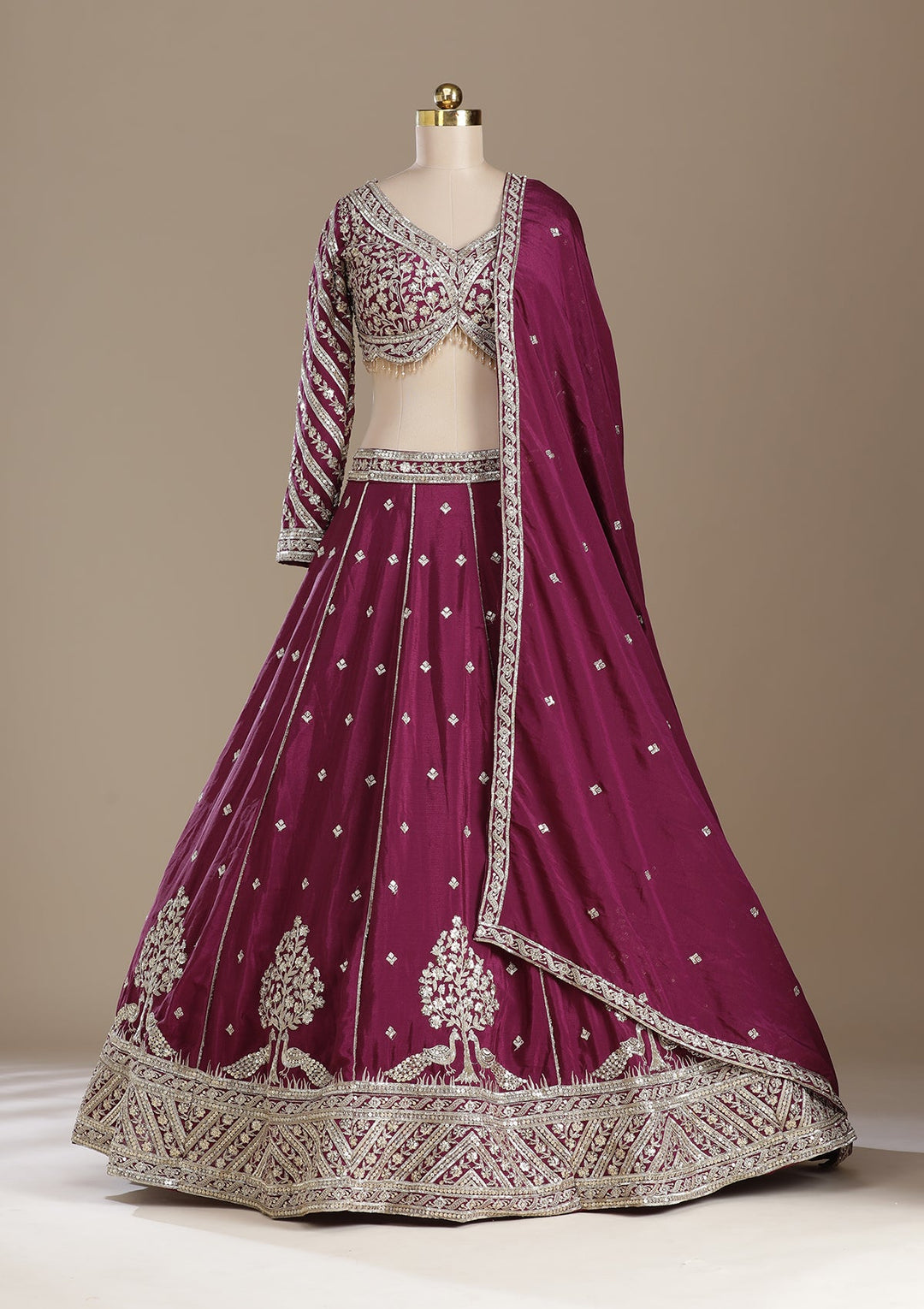 Wine Zariwork (Gold) Soft Raw Silk Readymade Lehenga-koskii