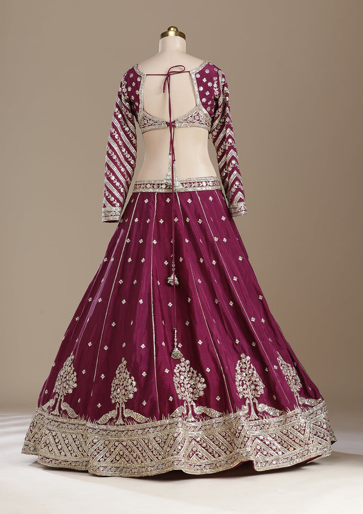 Wine Zariwork (Gold) Soft Raw Silk Readymade Lehenga-koskii