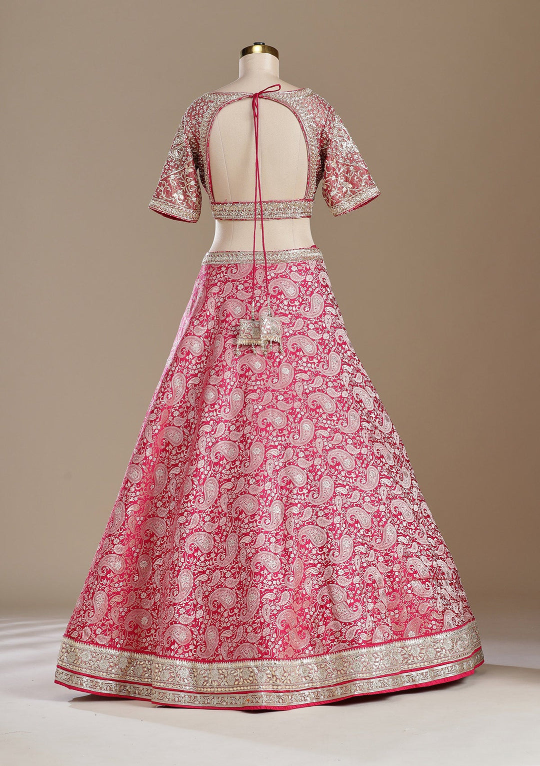 Rani Pink Zariwork (Gold) Banarasi Readymade Lehenga-koskii