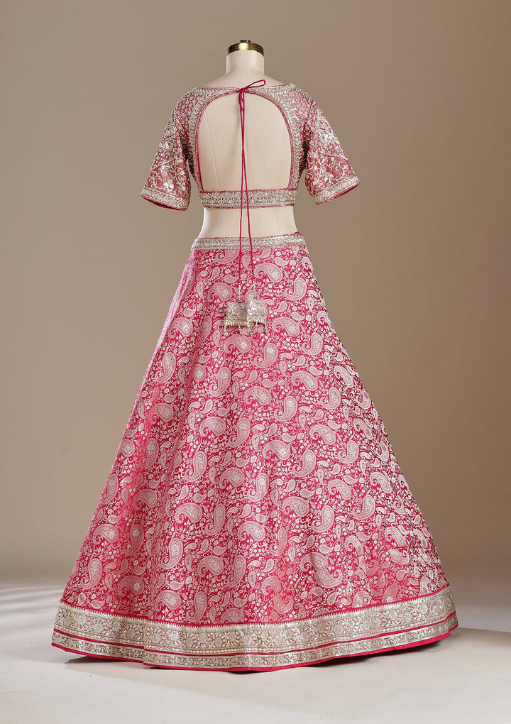 Rani Pink Zariwork (Gold) Banarasi Readymade Lehenga-koskii