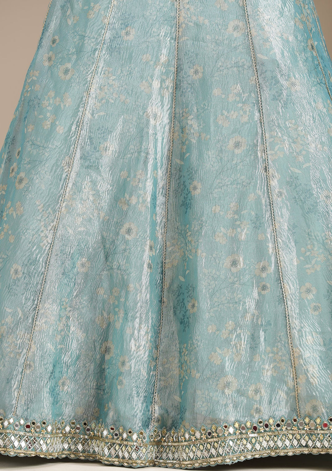 Sea Green Mirrorwork Organza Readymade Lehenga-koskii