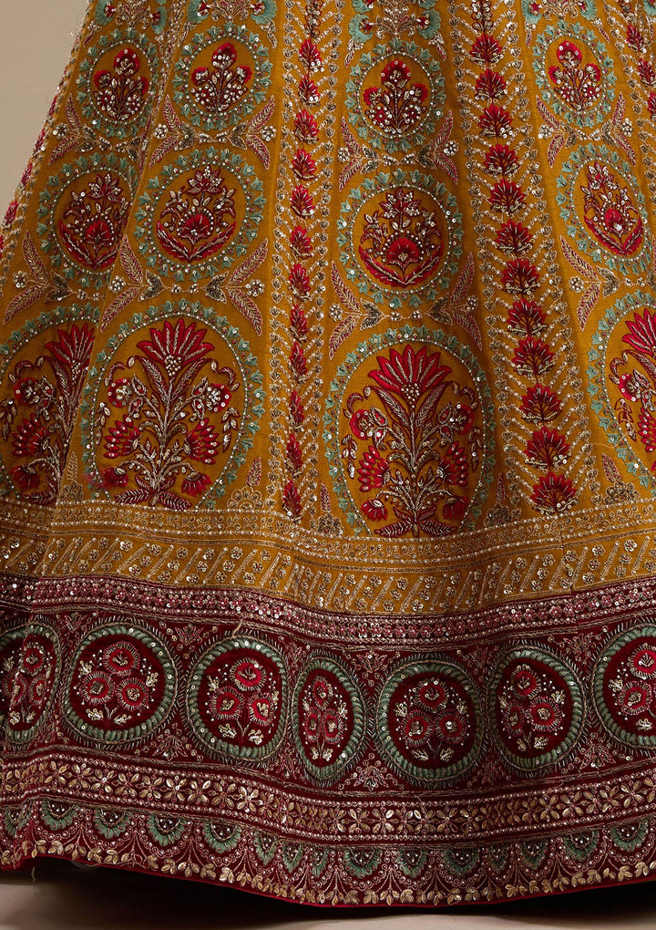 Mustard Zardosi Raw Silk Semi-Stitched Lehenga-koskii