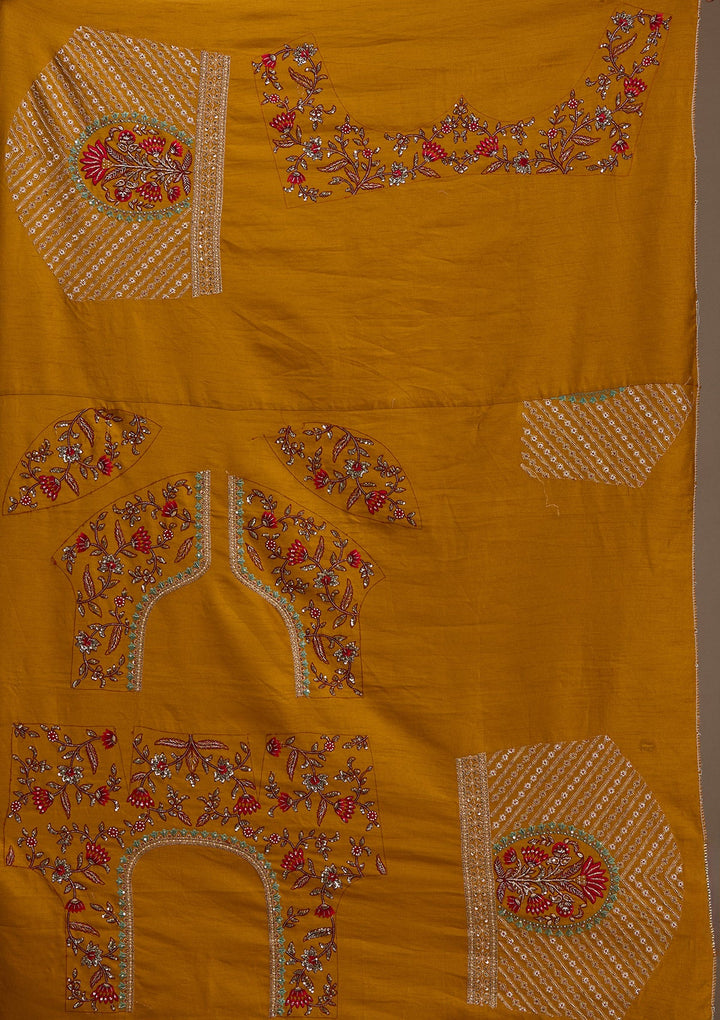 Mustard Zardosi Raw Silk Semi-Stitched Lehenga-koskii