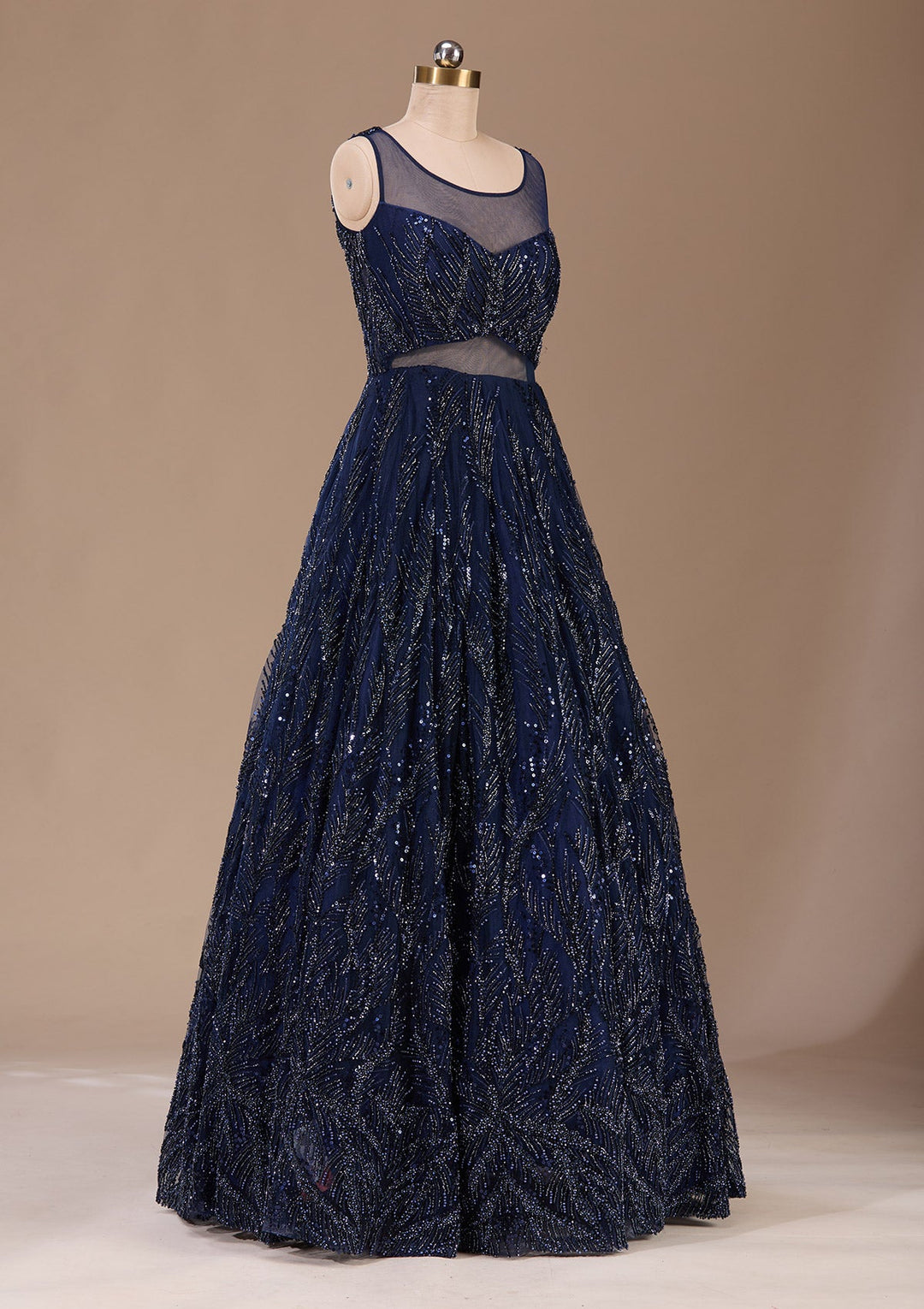 Navy Blue Cutdana Net Readymade Lehenga-Koskii