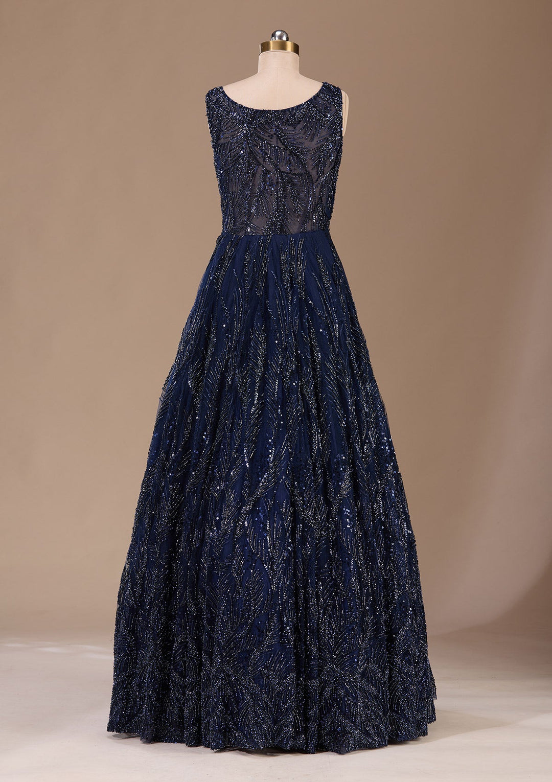 Navy Blue Cutdana Net Readymade Lehenga-Koskii