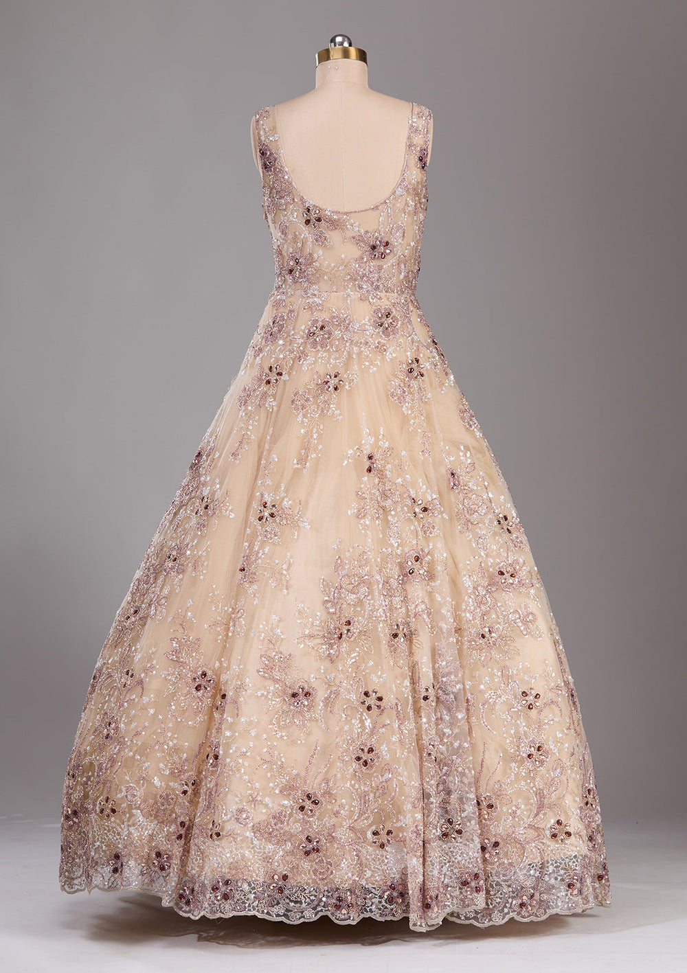 Beige Stonework Net Readymade Lehenga-Koskii