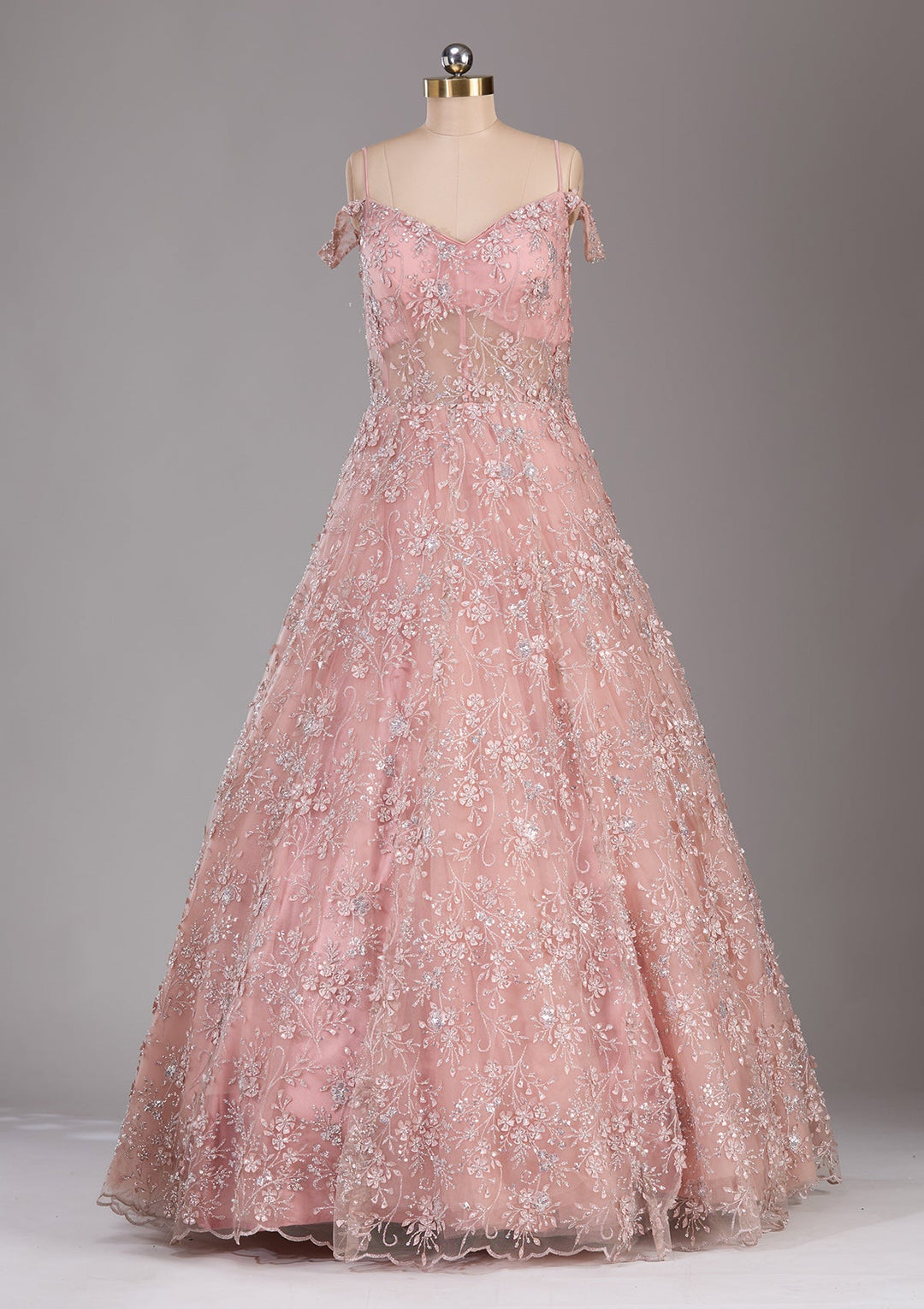 Pink Applique Net Readymade Lehenga-Koskii