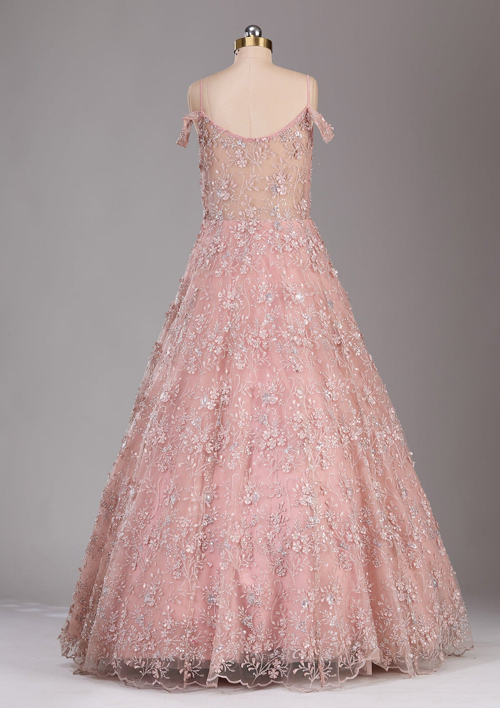 Pink Applique Net Readymade Lehenga-Koskii