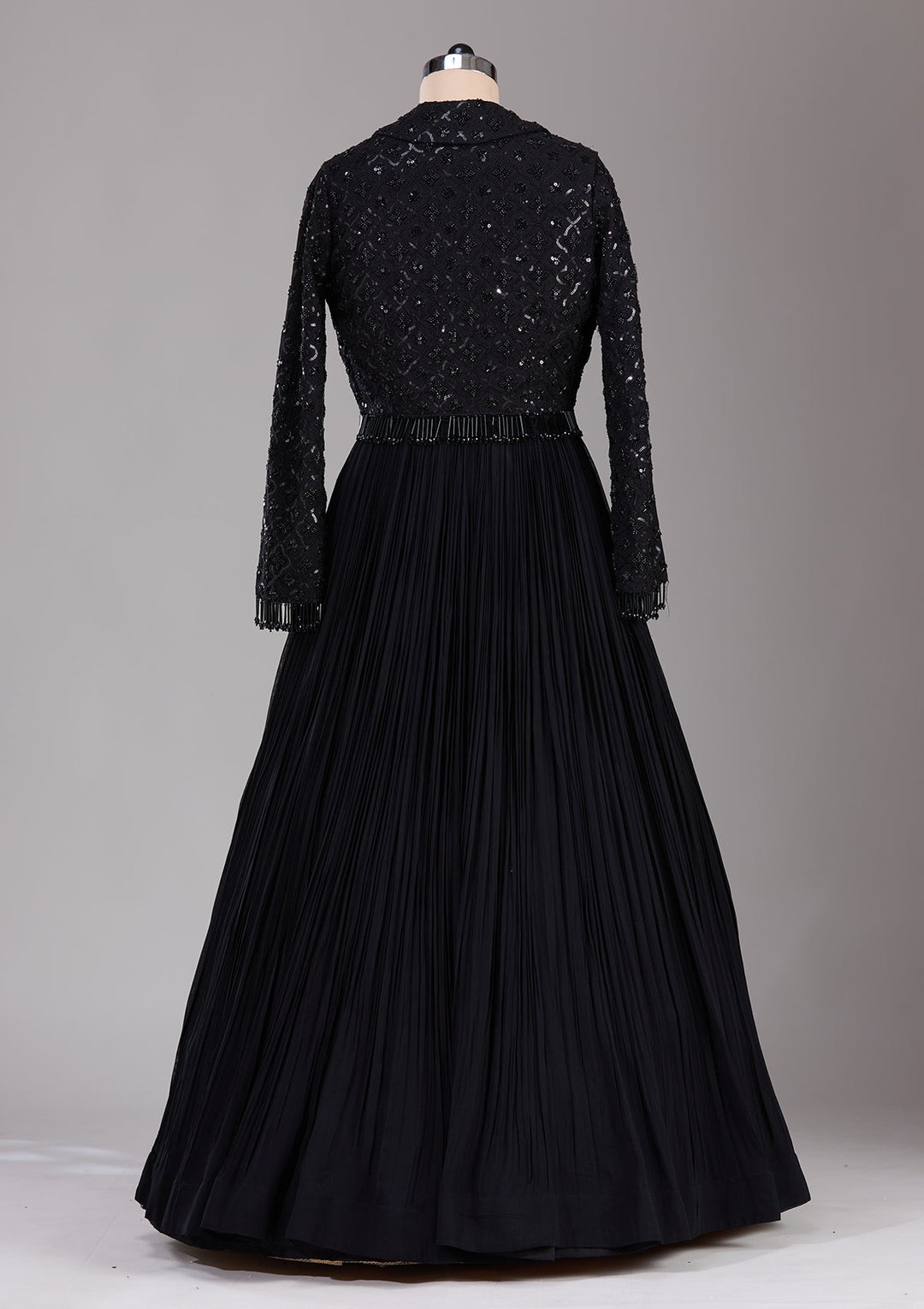 Black Stonework Satin Readymade Lehenga-Koskii