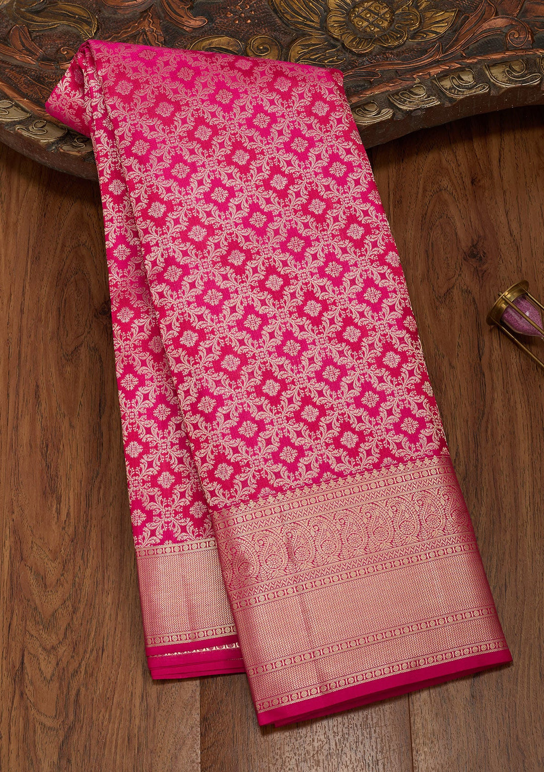 Rani Pink Zariwork Silk Saree-koskii