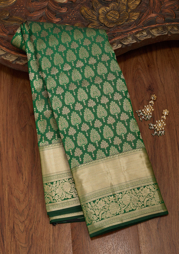 Bottle Green Zariwork Silk Saree-koskii