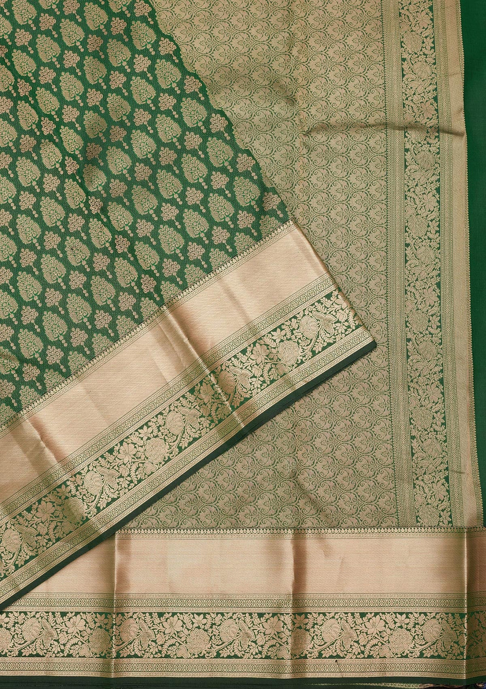 Bottle Green Zariwork Silk Saree-koskii