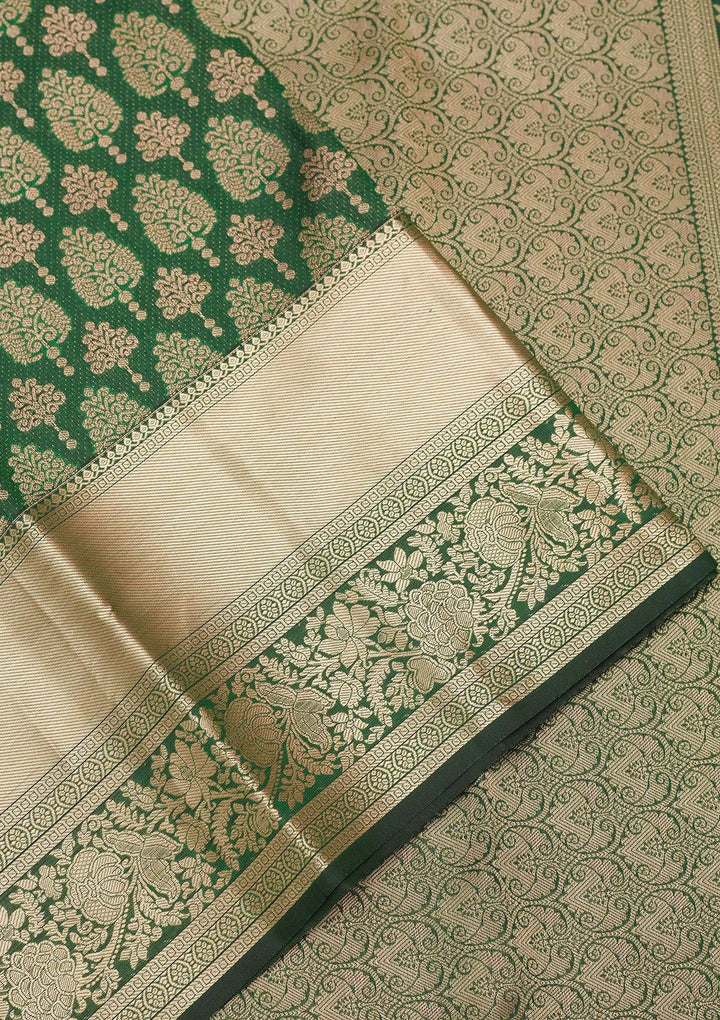 Bottle Green Zariwork Silk Saree-koskii