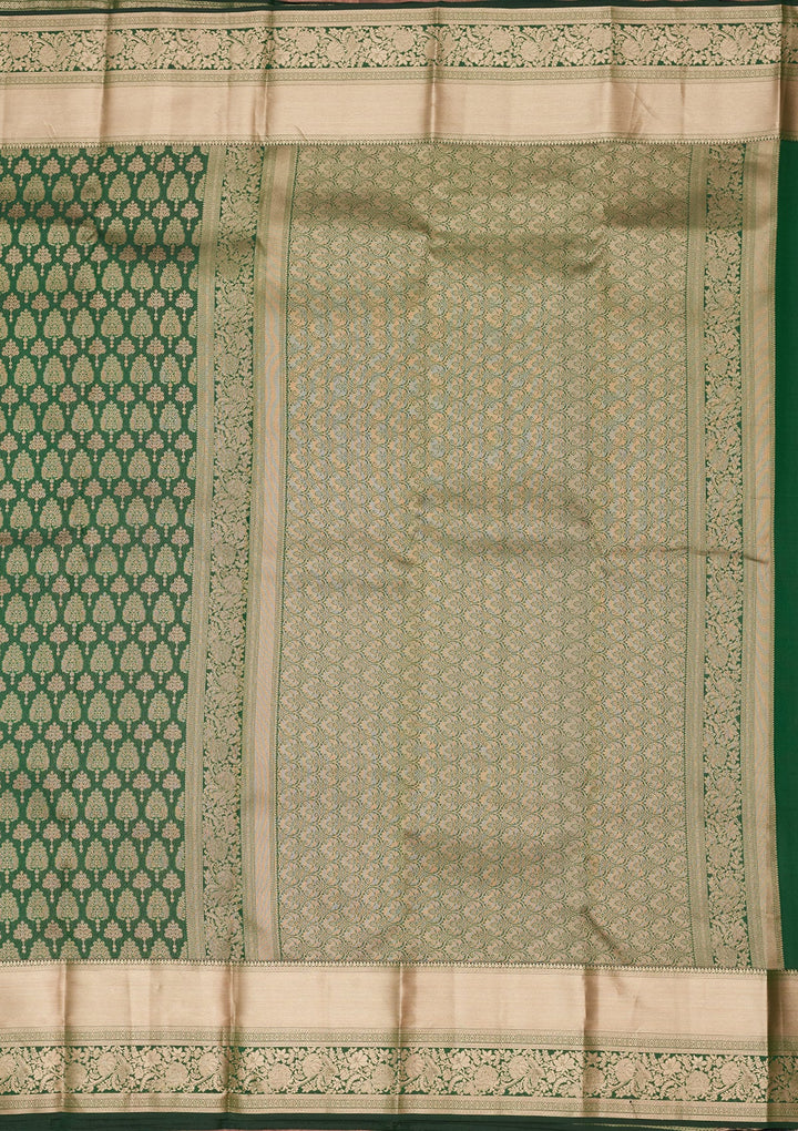 Bottle Green Zariwork Silk Saree-koskii