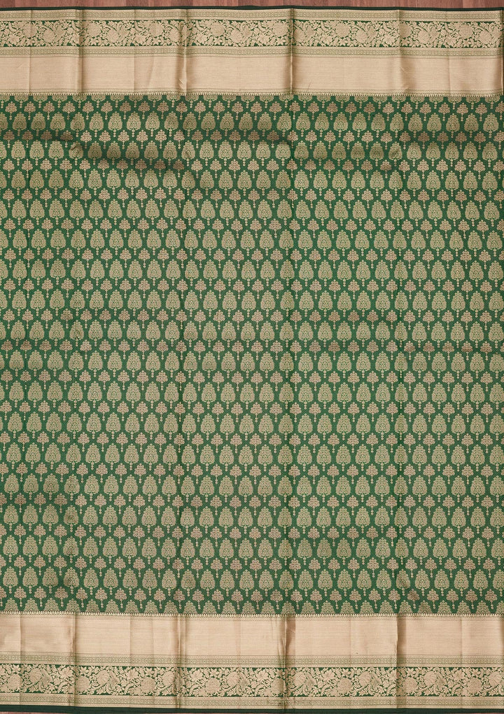 Bottle Green Zariwork Silk Saree-koskii