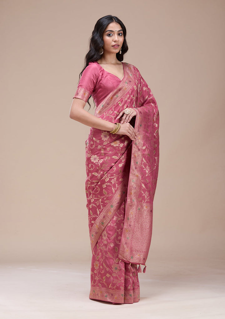 Peach Zariwork (Gold) Banarasi Silk Saree-koskii
