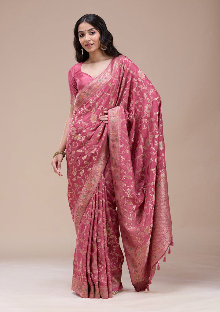 Peach Zariwork (Gold) Banarasi Silk Saree-koskii